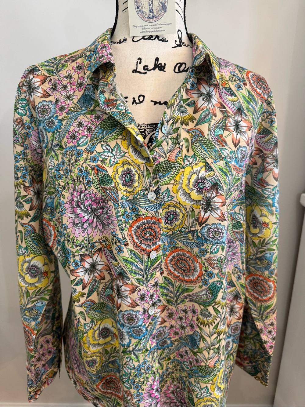 NWT J. Jill Love Linen Women Medium Shirt Floral, Birds 🐞Long Sleeve Button Up - Picture 2 of 8